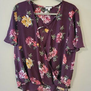 Purple Floral Criss-Cross V-Neck Blouse